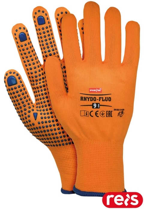 RĘKAWICE OCHRONNE RNYDO-FLUO NAKROPIENIE PCV TRANSPORT BUDOWLANKA, POMARAŃCZOWE, 12PAR