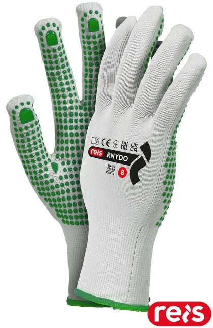 RĘKAWICE OCHRONNE RNYDO NAKROPIENIE PCV BIAŁO-ZIELONE ELASTYCZNE, CIENKIE, DO PRAC BUDOWLANYCH, W TRANSPORCIE 12par