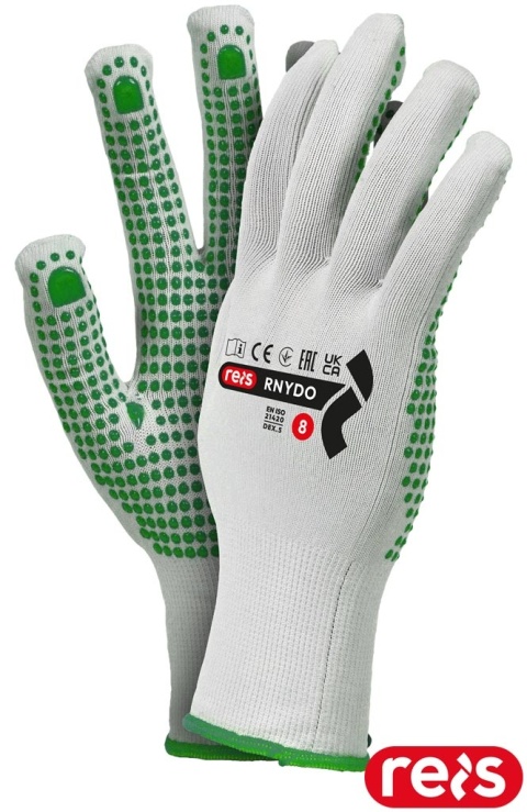 RĘKAWICE OCHRONNE RNYDO NAKROPIENIE PCV BIAŁO-ZIELONE ELASTYCZNE, CIENKIE, DO PRAC BUDOWLANYCH, W TRANSPORCIE 12par