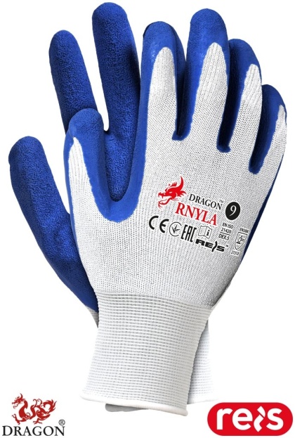 RĘKAWICE OCHRONNE RNYLA ODPORNE NA DETERGENTY, CHROPOWATE BAŁO-NIEBIESKIE BLUE BIRD 12PAR