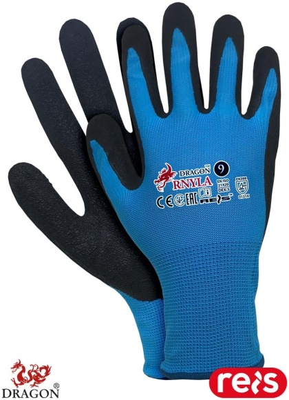 RĘKAWICE OCHRONNE RNYLA ODPORNE NA DETERGENTY, CHROPOWATE NIEBIESKO-CZARNE BLUE BIRD 12 PAR
