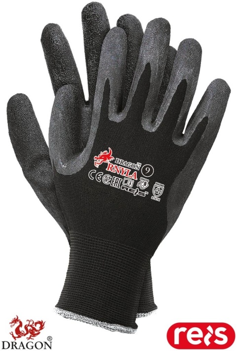 RĘKAWICE OCHRONNE RNYLA ODPORNE NA DETERGENTY, CHROPOWATE CZARNE BLUE BIRD 12PAR