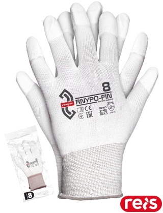 RĘKAWICE OCHRONNE RNYPO-FIN POWLEKANE NA KOŃCÓWKACH PALCÓW NITRYLEM BIAŁE DO PRAC MECHANICZNYCH 12par