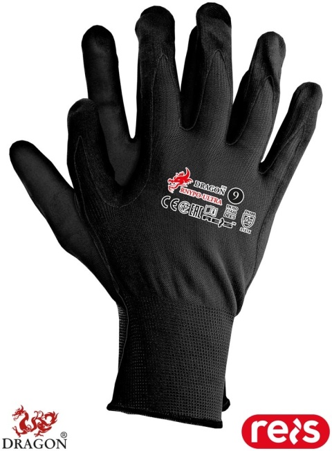 RĘKAWICE OCHRONNE RNYPO-ULTRA CZARNE CIEŃKI POLIURETAN DO PRAC MONTERSKICH, WARSZTAT 12PAR