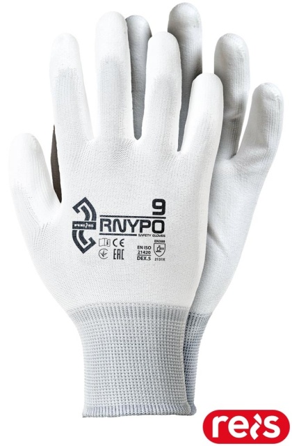 RĘKAWICE OCHRONNE RNYPO BIAŁE POWLEKANE POLIURETANEM DOPASOWUJĄ SIĘ DO DŁONI 12PAR