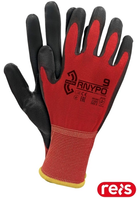 RĘKAWICE OCHRONNE RNYPO FIOLETOWO-SZARE ODPORNE NA ŚCIERANIE I ROZDARCIA, CIENKIE, DO PRAC MECHANICZNYCH CZERWONO-CZARNE 12par