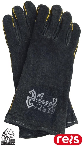 RĘKAWICE OCHRONNE RSPBIZ-INDIANEX SPAWALNICZE CZARNE SKÓRA BYDLĘCA DWOINA