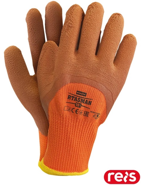 RĘKAWICE OCHRONNE RTASMAN OCIEPLANE FROTTE POMARAŃCZOWO-BRĄZOWE 12par