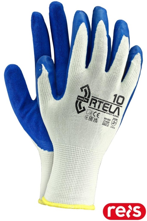 RĘKAWICE OCHRONNE RTELA BIAŁO-NIEBIESKIE 12PAR