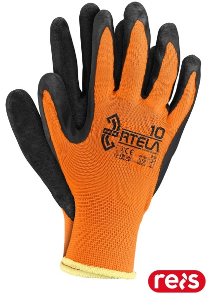 RĘKAWICE OCHRONNE RTELA POMARAŃCZOWO-CZARNE 12PAR