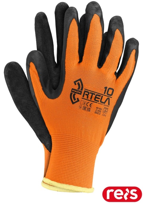 RĘKAWICE OCHRONNE RTELA POMARAŃCZOWO-CZARNE 12PAR