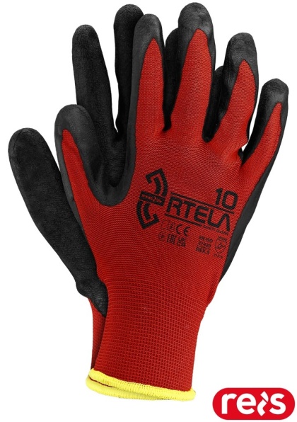 RĘKAWICE OCHRONNE RTELA CZERWONO-CZARNE 12par