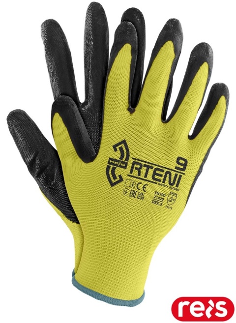 RĘKAWICE OCHRONNE RTENI NITRYL TYPU SMOOTH PRACE MECHANICZNE ŻÓŁTO-CZARNE 12par