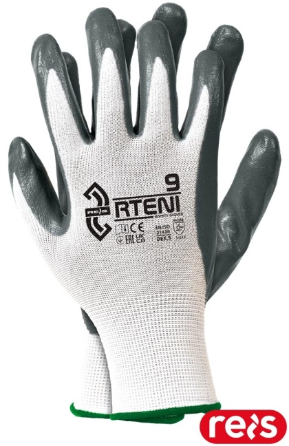 RĘKAWICE OCHRONNE RTENI NITRYL TYPU SMOOTH PRACE MECHANICZNE BIAŁO-SZARE 12par