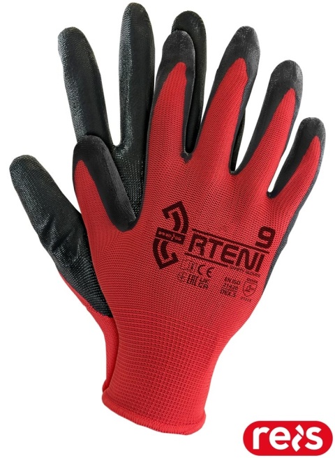 RĘKAWICE OCHRONNE RTENI NITRYL TYPU SMOOTH PRACE MECHANICZNE CZERWONO-CZARNE 12par