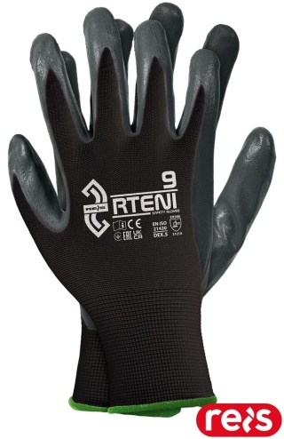 RĘKAWICE OCHRONNE RTENI NITRYL TYPU SMOOTH PRACE MECHANICZNE CZARNO-SZARE 12par