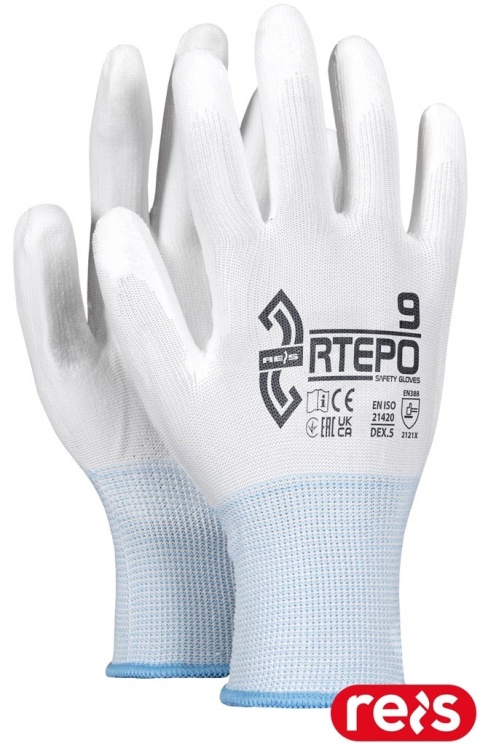RĘKAWICE OCHRONNE RTEPO POLIURETANOWE DZIANINA BIAŁE 12par