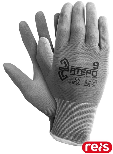 RĘKAWICE OCHRONNE RTEPO POLIURETANOWE DZIANINA SZARE 12par