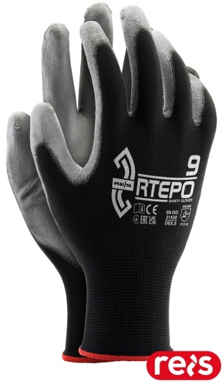 RĘKAWICE OCHRONNE RTEPO POIURETANOWE DZIANINA CZARNO-SZARE 12par