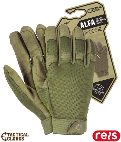 RĘKAWICE OCHRONNE TAKTYCZNE ALFA MAŁE OTWORY NA PALCACH, REGULACJA NA RZEP, ZIELONE
