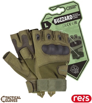 RĘKAWICE OCHRONNE TAKTYCZNE BUZZARD GUMOWA WSTAWKA NA KOSTKACH, BEZ KOŃCÓWEK PALCÓW, ZIELONE