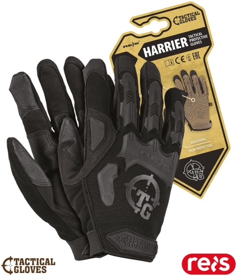 RĘKAWICE OCHRONNE TAKTYCZNE HARRIER STRETCH STRECZ, SKÓRA SYNTETYCZNA CZARNE