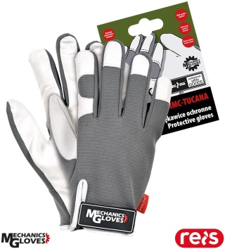 RĘKAWICE OCHRONNE TUCANA ŚWIŃSKA SKÓRA, STRETCH, ZAPINANE NA RZEP, DLA MECHANIKÓW