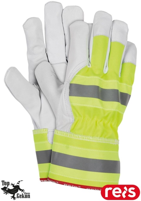 RĘKAWICE OCHRONNE VIS KOZIA SKÓRA FLUO, DLA DROGOWCÓW, PRZEMYSŁ CIĘŻKI, BUDOWA