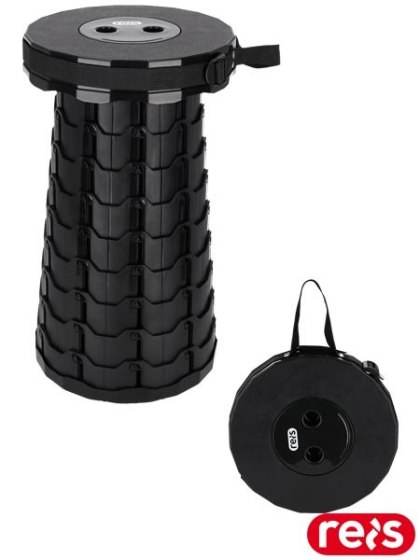 Stołek teleskopowy składany turystyczny – regulowana wysokość, do 150 kg, lekki czarny