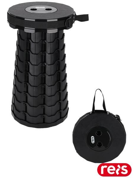 Stołek teleskopowy składany turystyczny – regulowana wysokość, do 150 kg, lekki czarny