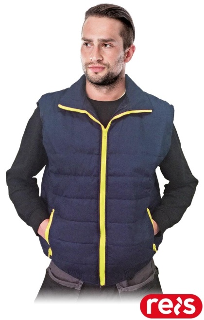 BEZRĘKAWNIK OCHRONNY OCIEPLANY PERKOZ GRANATOWO-ŻÓŁTY