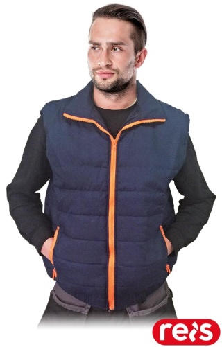 BEZRĘKAWNIK OCHRONNY OCIEPLANY PERKOZ GRANATOWO-POMARAŃCZOWY