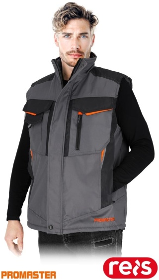 BEZRĘKAWNIK OCHRONNY OCIEPLANY ZIMOWY, MĘSKI PRO SZARO-CZARNO-POMARAŃCZOWY