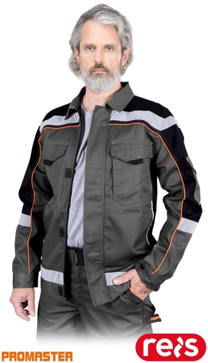 BLUZA OCHRONNA PROM KIESZEŃ NA TELEFON, ODBLASKI, SZARO-CZARNO-POMARAŃCZOWE