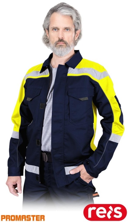 BLUZA OCHRONNA PROM KIESZEŃ NA TELEFON, ODBLASKI, GRANATOWO-ŻÓŁTO-SZARE