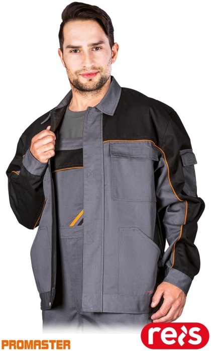 BLUZA OCHRONNA PRO SYSTEM WENTYLACJI, KIESZEŃ NA TELEFON, SZARO-CZARNO-POMARAŃCZOWA