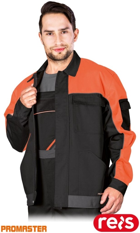 BLUZA OCHRONNA PRO SYSTEM WENTYLACJI, KIESZEŃ NA TELEFON, CZARNO-POMARAŃCZOWO-SZARA