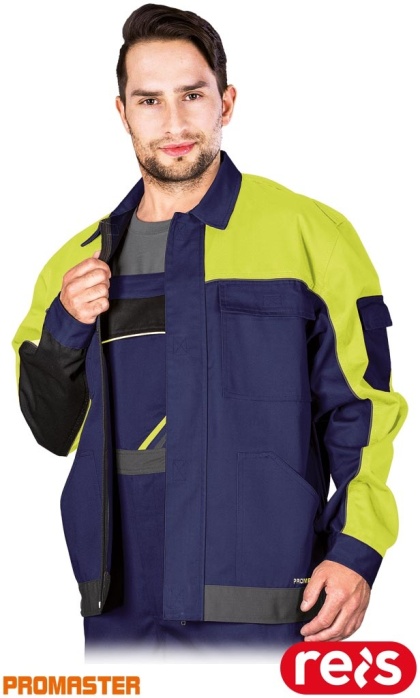 BLUZA OCHRONNA PRO SYSTEM WENTYLACJI, KIESZEŃ NA TELEFON, GRANATOWO-ŻÓŁTO-SZARA