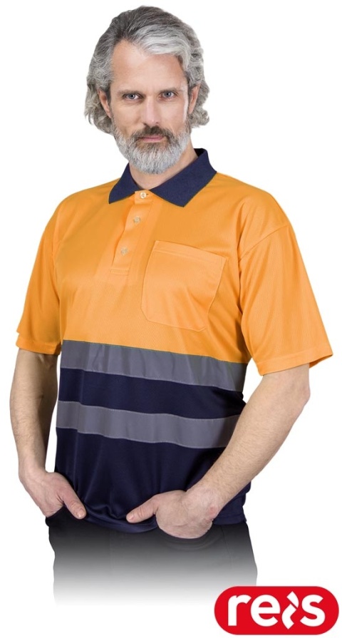 KOSZULKA POLO Z SIATKI OCHRONNA POLO-NEO POMARAŃCZOWO-GRANATOWA
