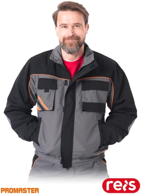 KURTKA OCHRONNA OCIEPLANA ZIMOWA, MĘSKA PRO-WIN SZARO-CZARNO-POMARAŃCZOWA