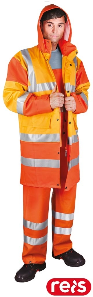 PŁASZCZ OCHRONNY PRZECIWDESZCZOWY PPDPU-STR ELASTYCZNY MATERIAŁ ŻÓŁTO-POMARAŃCZOWY