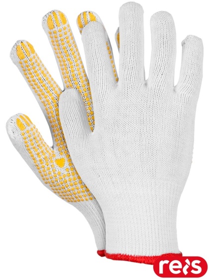 RĘKAWICE OCHRONNE RDZN BIAŁO-ŻÓŁTE Z NAKROPIENIEM PCV, 12 PAR