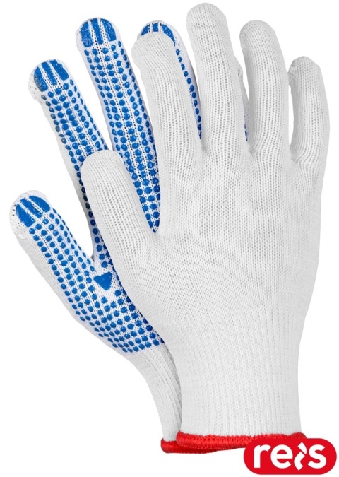 RĘKAWICE OCHRONNE RDZN BIAŁO-NIEBIESKIE Z NAKROPIENIEM PCV, 12 PAR