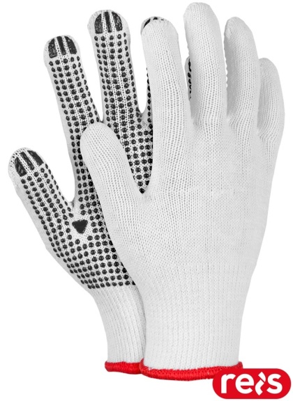 RĘKAWICE OCHRONNE RDZN BIAŁO-CZARNE Z NAKROPIENIEM PCV, 12 PAR