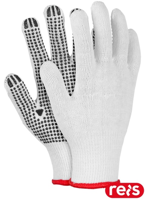RĘKAWICE OCHRONNE RDZN BIAŁO-CZARNE Z NAKROPIENIEM PCV, 12 PAR