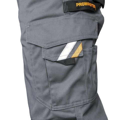 SPODNIE OCHRONNE DO PASA PROX WSTAWKI ODBLASKOWE, KIESZENIE NA NAKOLANNIKI SZARO-CZARNO-POMARAŃCZOWE