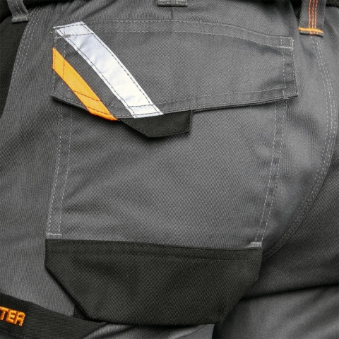 SPODNIE OCHRONNE DO PASA PROX WSTAWKI ODBLASKOWE, KIESZENIE NA NAKOLANNIKI SZARO-CZARNO-POMARAŃCZOWE