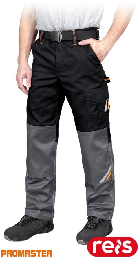 SPODNIE OCHRONNE DO PASA PROX WSTAWKI ODBLASKOWE, KIESZENIE NA NAKOLANNIKI CZARNO-POMARAŃCZOWO-SZARE