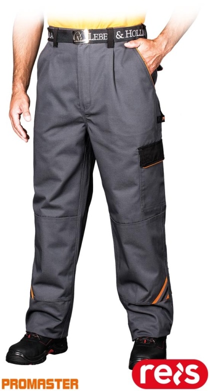 SPODNIE OCHRONNE MĘSKIE DO PASA PRO KIESZENIE NA NAKOLANNIKI SZARO-CZARNO-POMARAŃCZOWE