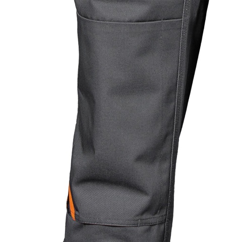 SPODNIE OCHRONNE MĘSKIE DO PASA PRO KIESZENIE NA NAKOLANNIKI NIEBIESKO-CZARNO-POMARAŃCZOWE